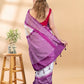 White and Purple Chanderi Cotton Saree