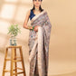 Beige & Blue Matka Silk Saree
