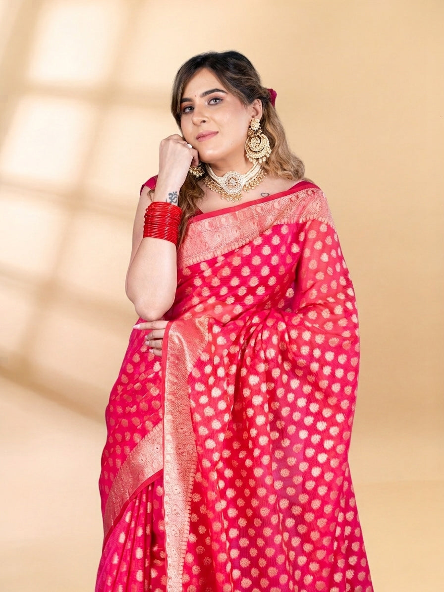 Pink Chanderi Silk Banarasi Saree