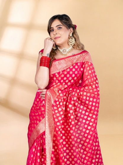 Pink Chanderi Silk Banarasi Saree