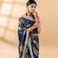 Black Linen Cotton Floral Printed Saree