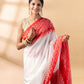 White and Red Chanderi Cotton Saree