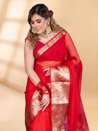 Red Banarasi Organza Saree