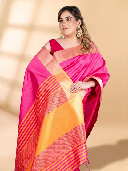 Pink Semi-Raw Silk Saree