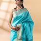 Sky Blue Semi-Raw Silk Saree