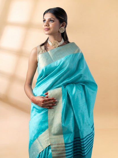 Sky Blue Semi-Raw Silk Saree