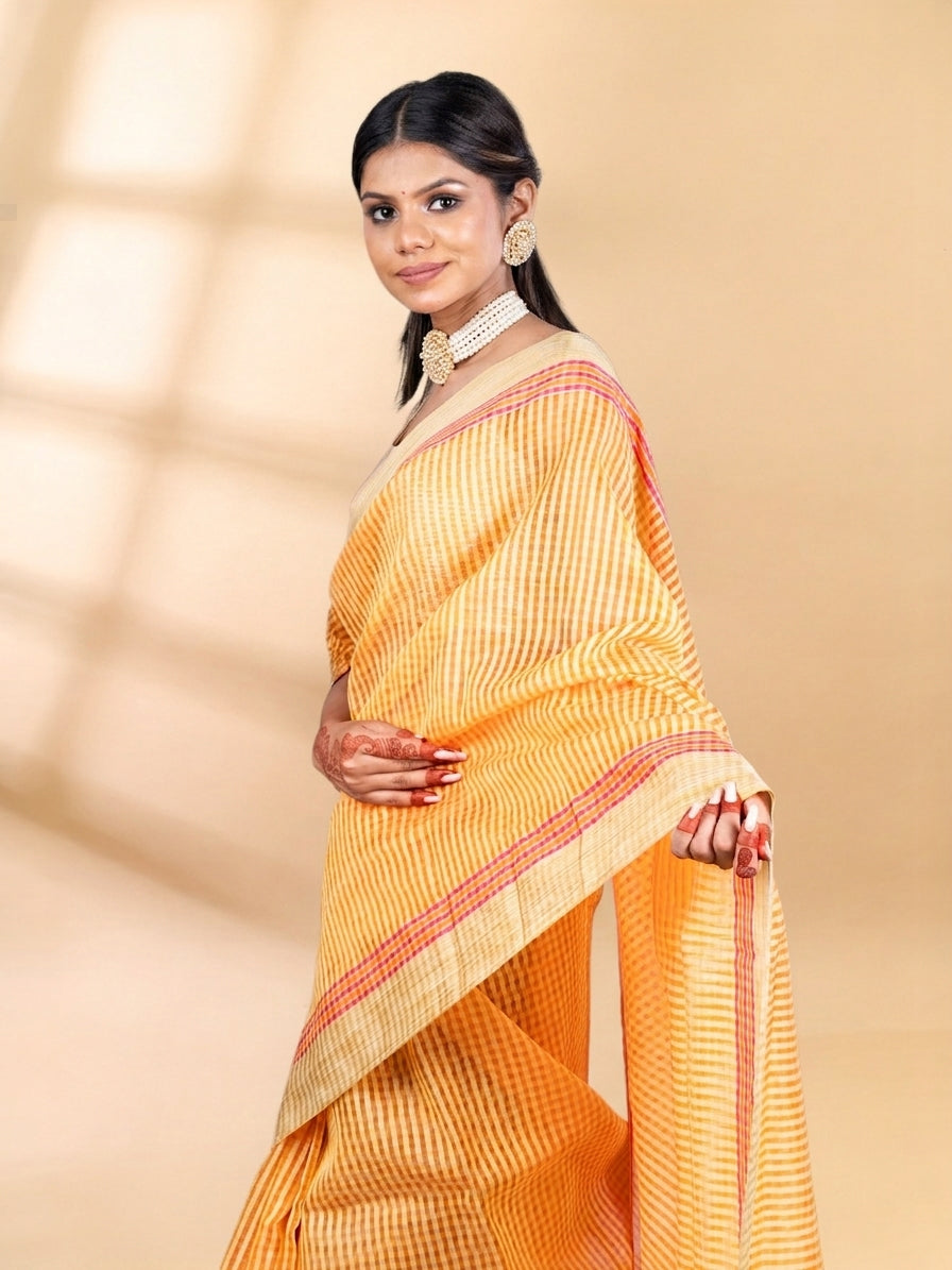 Saffron Yellow Chanderi Tissue Saree