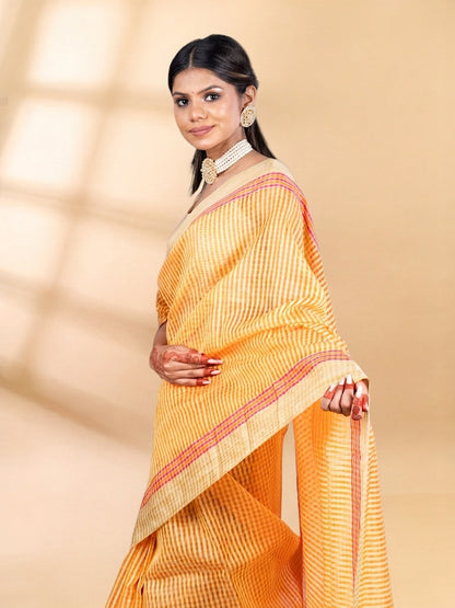 Saffron Yellow Chanderi Tissue Saree