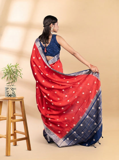 Red and Blue Assam Silk Saree
