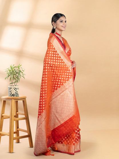 Orange Banarasi Chanderi Zari Saree