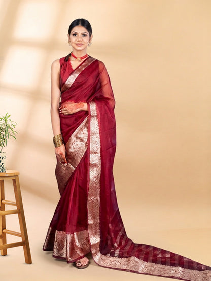 Maroon Banarasi Organza Saree