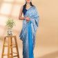 Blue Semi-Crepe Printed Saree