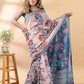 Peach Linen Cotton Printed Saree