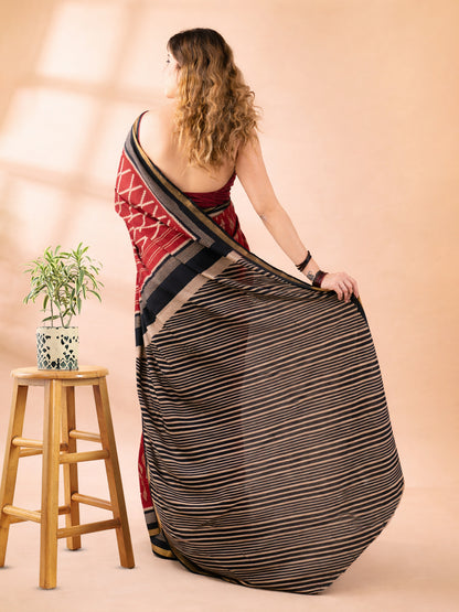 Maroon and Black Maheshwari Silk Saree