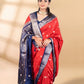 Red and Blue Assam Silk Saree