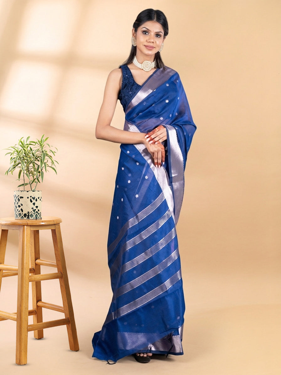 Blue Chanderi Silk Banarasi Saree