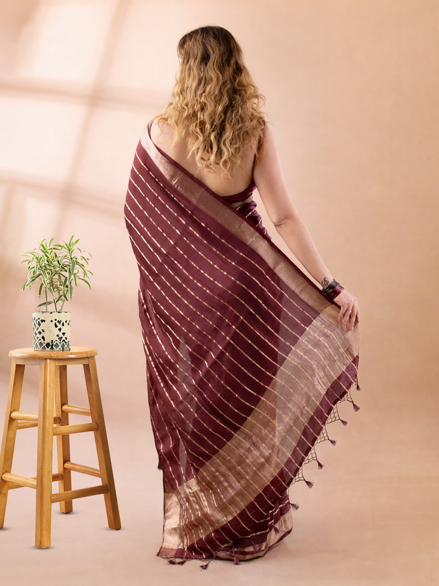Wine Assam Silk Saree