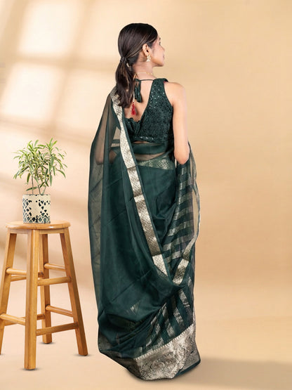 Dark Green Banarasi Organza Saree