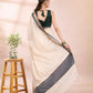 Beige and Black Chanderi Cotton Saree