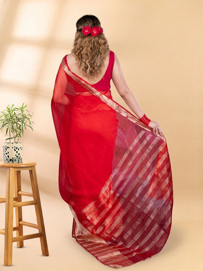 Red Banarasi Organza Saree