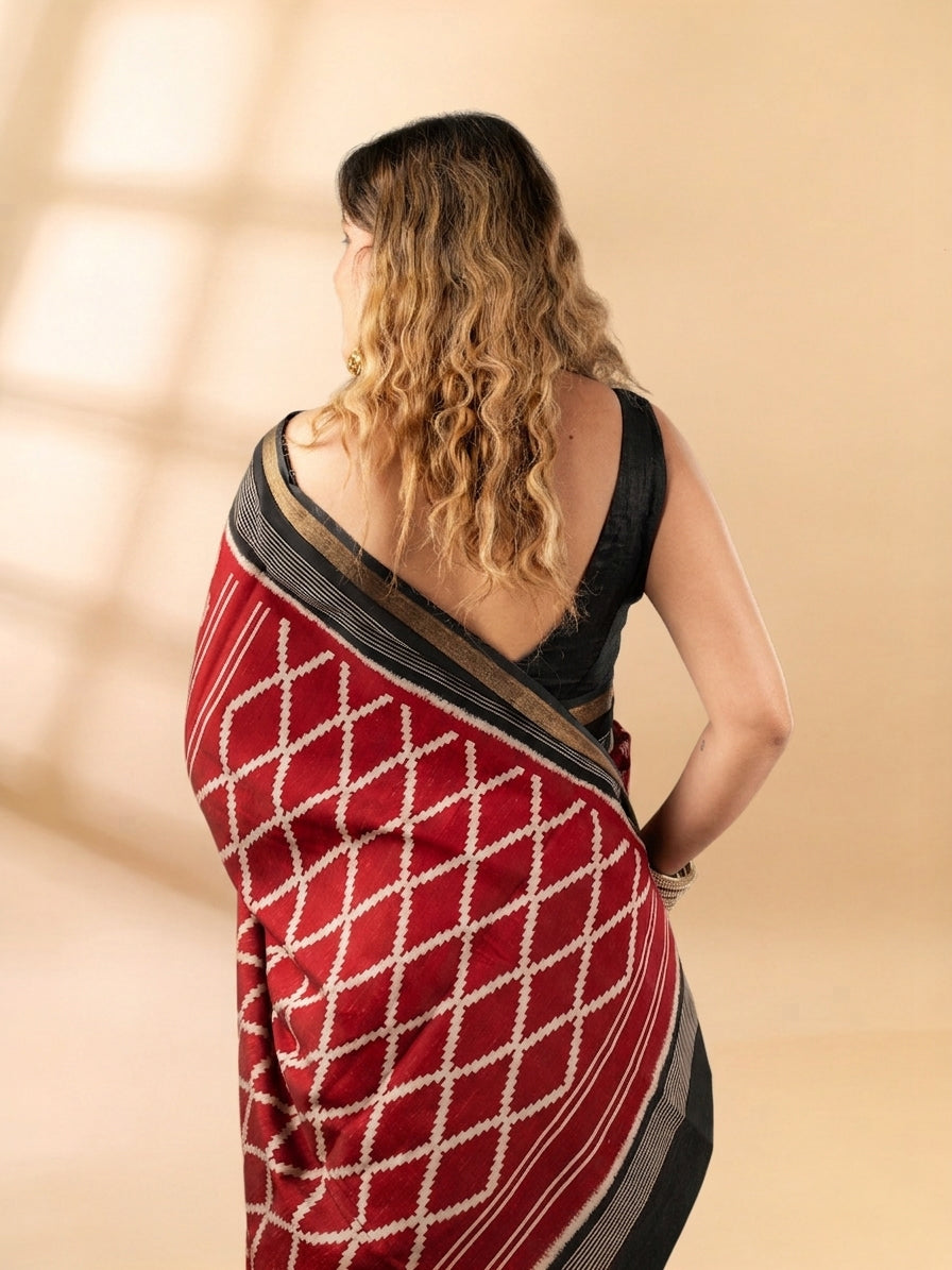 Maroon and Black Maheshwari Silk Saree