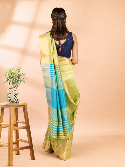 Mint Green Semi-Raw Silk Saree