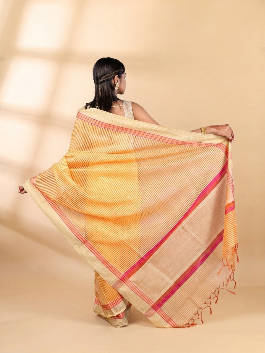 Saffron Yellow Chanderi Tissue Saree