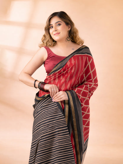 Maroon and Black Maheshwari Silk Saree