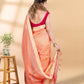 Peach Chanderi Cotton Saree with Check Design and Tissue Border