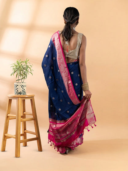 Blue and Pink Assam Silk Saree