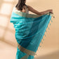 Sky Blue Semi-Raw Silk Saree