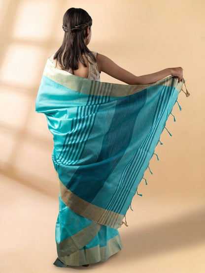 Sky Blue Semi-Raw Silk Saree