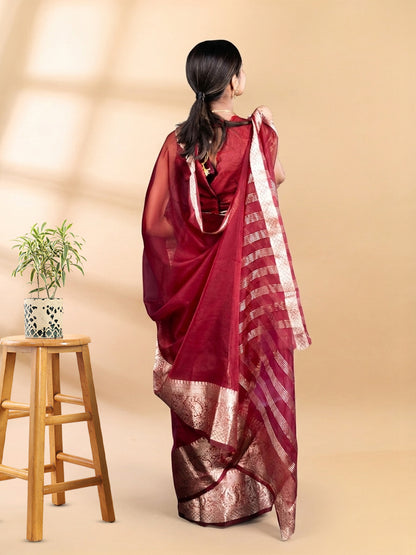 Maroon Banarasi Organza Saree
