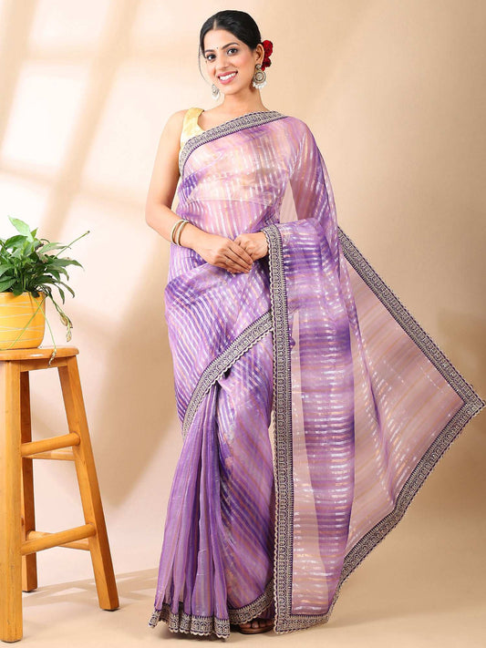 Gulbadan Lilac Organza Saree