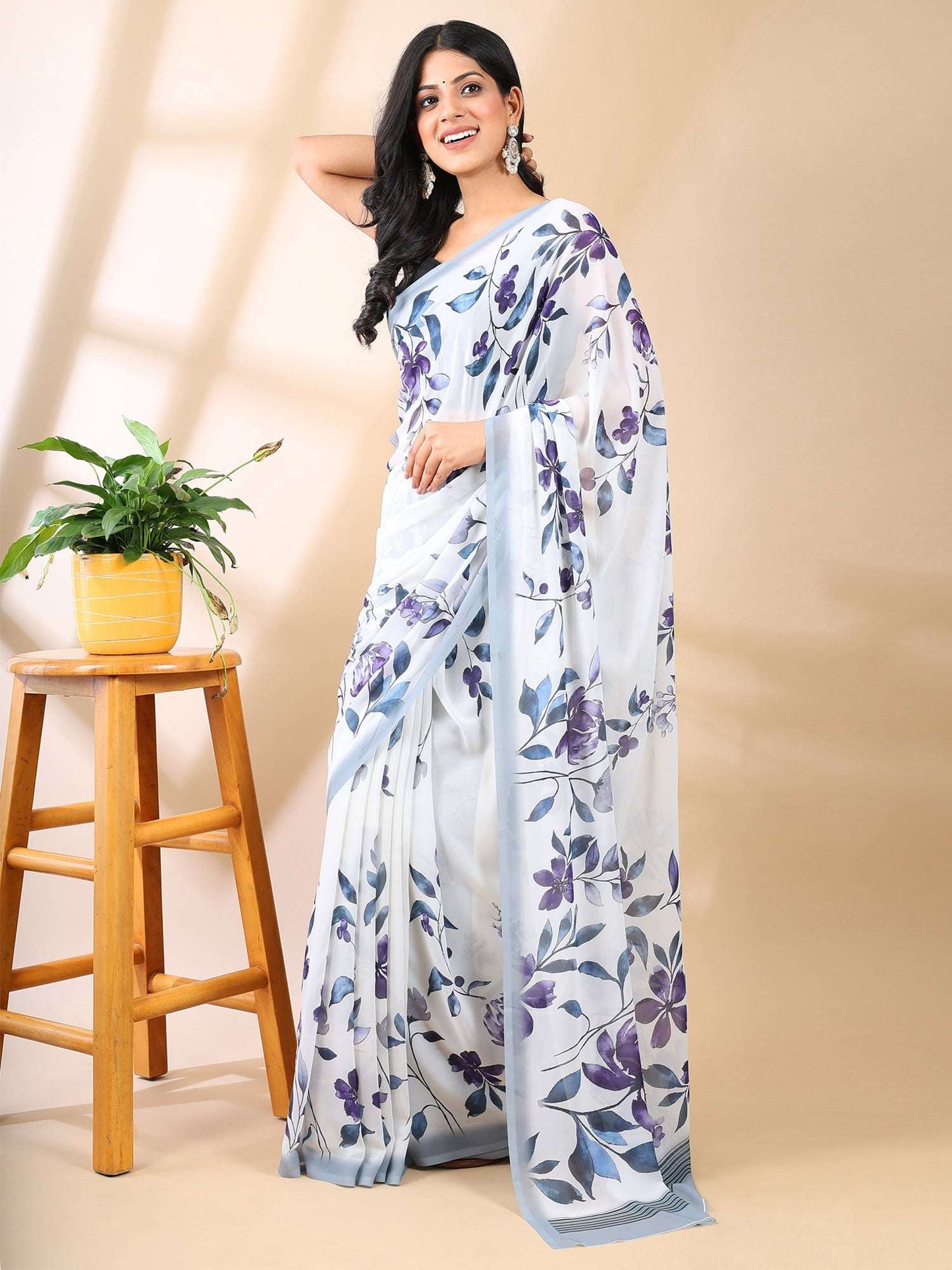 Blue Bloom Georgette Saree