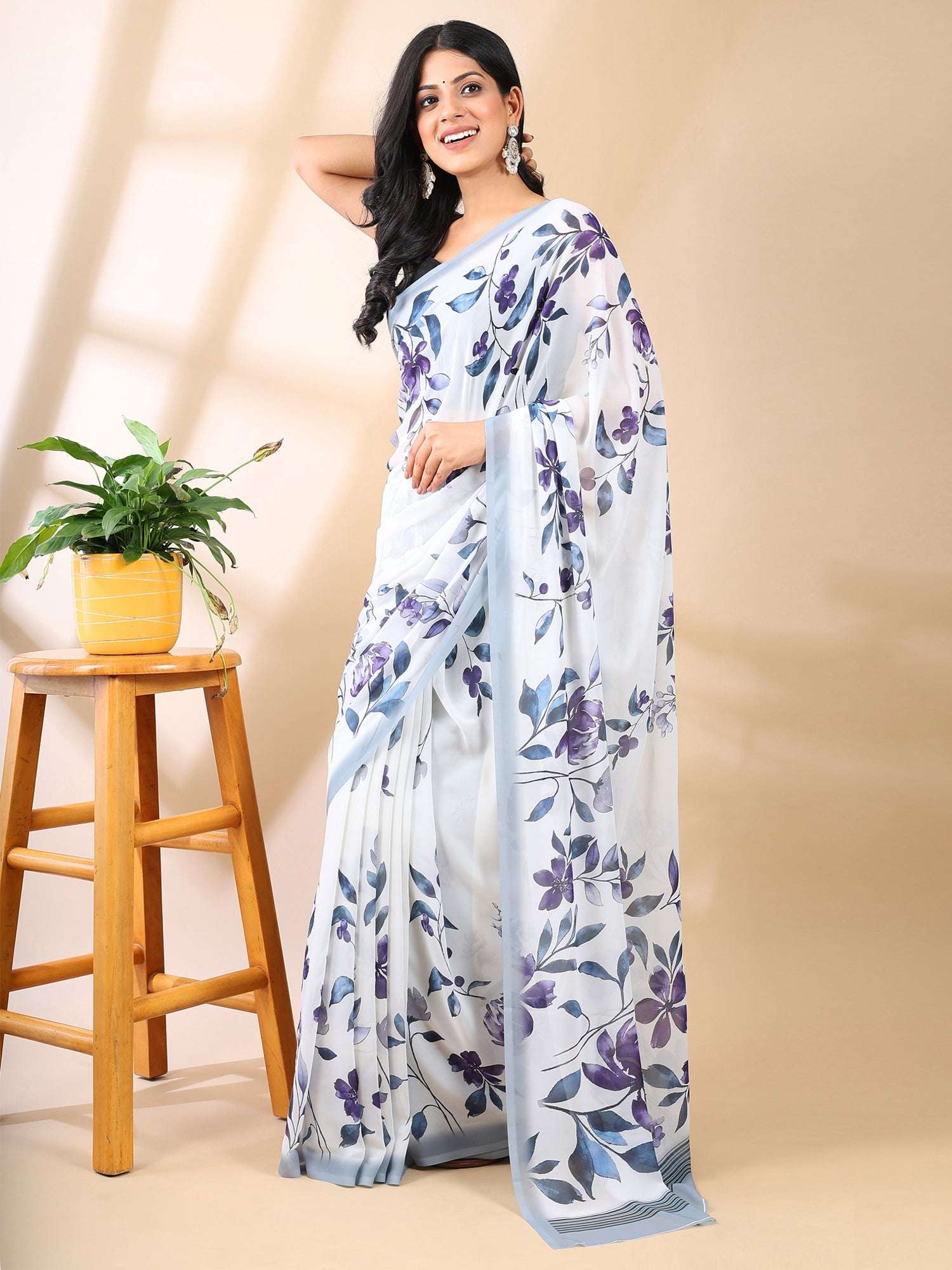 Blue Bloom Georgette Saree