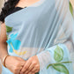 Tropical Tranquility- Sky Blue Hand-Painted Organza Saree