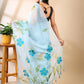 Tropical Tranquility- Sky Blue Hand-Painted Organza Saree