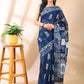Indigo Grace - Handblock Linen Cotton Saree