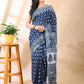 Indigo Bloom - Handblock Linen Cotton Saree