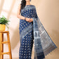 Indigo Bloom - Handblock Linen Cotton Saree