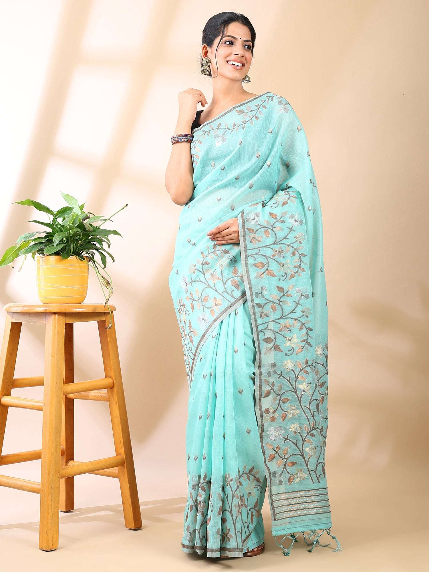 Neerja - Blue Jamdani Cotton Saree