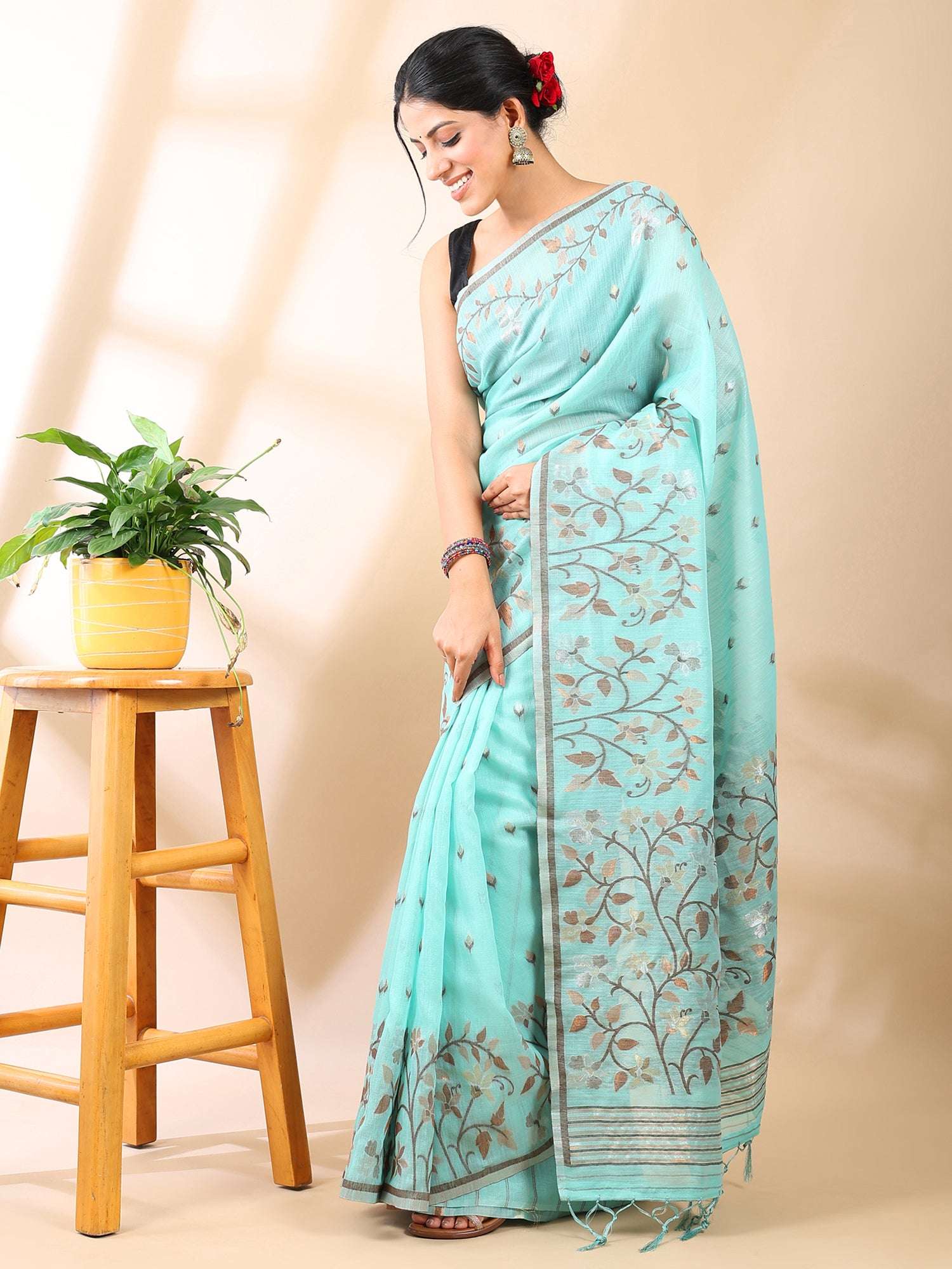 Neerja - Blue Jamdani Cotton Saree