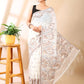 White & Beige Jamdani Cotton Saree