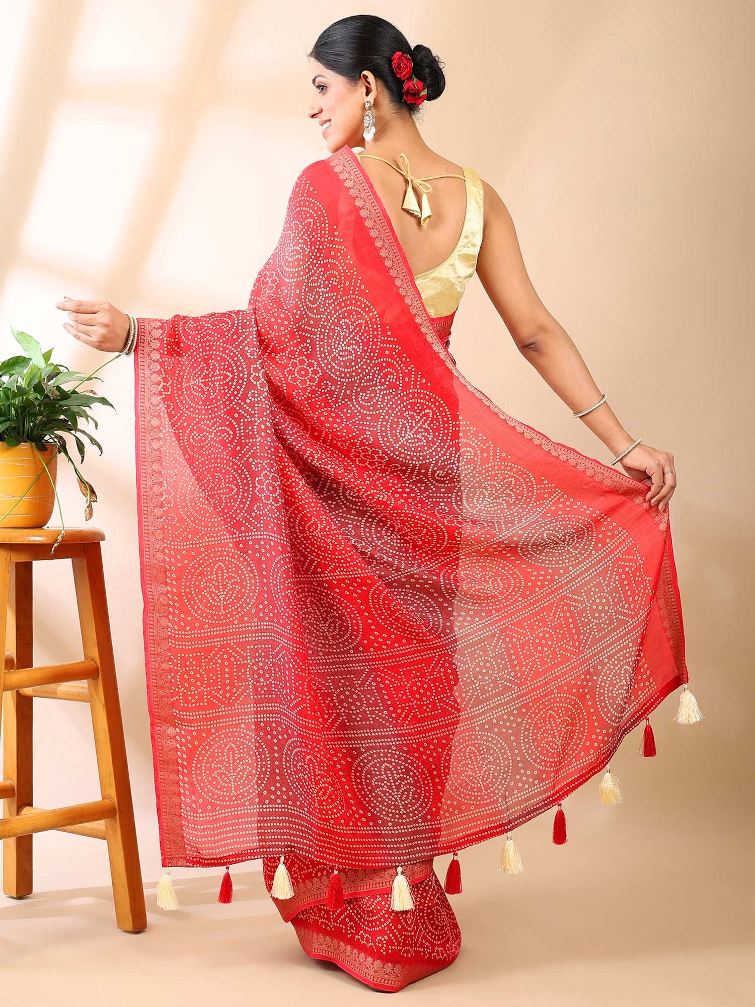 Crimson Mirage - Bandhani Georgette Silk Saree