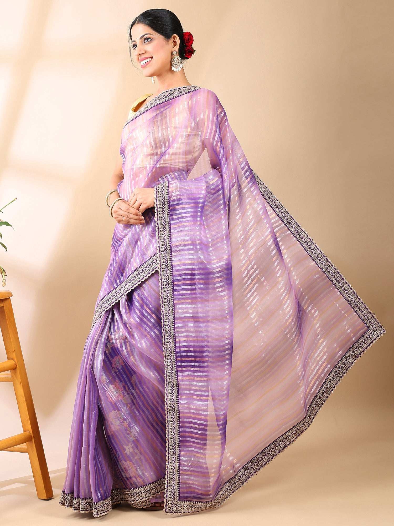 Gulbadan Lilac Organza Saree