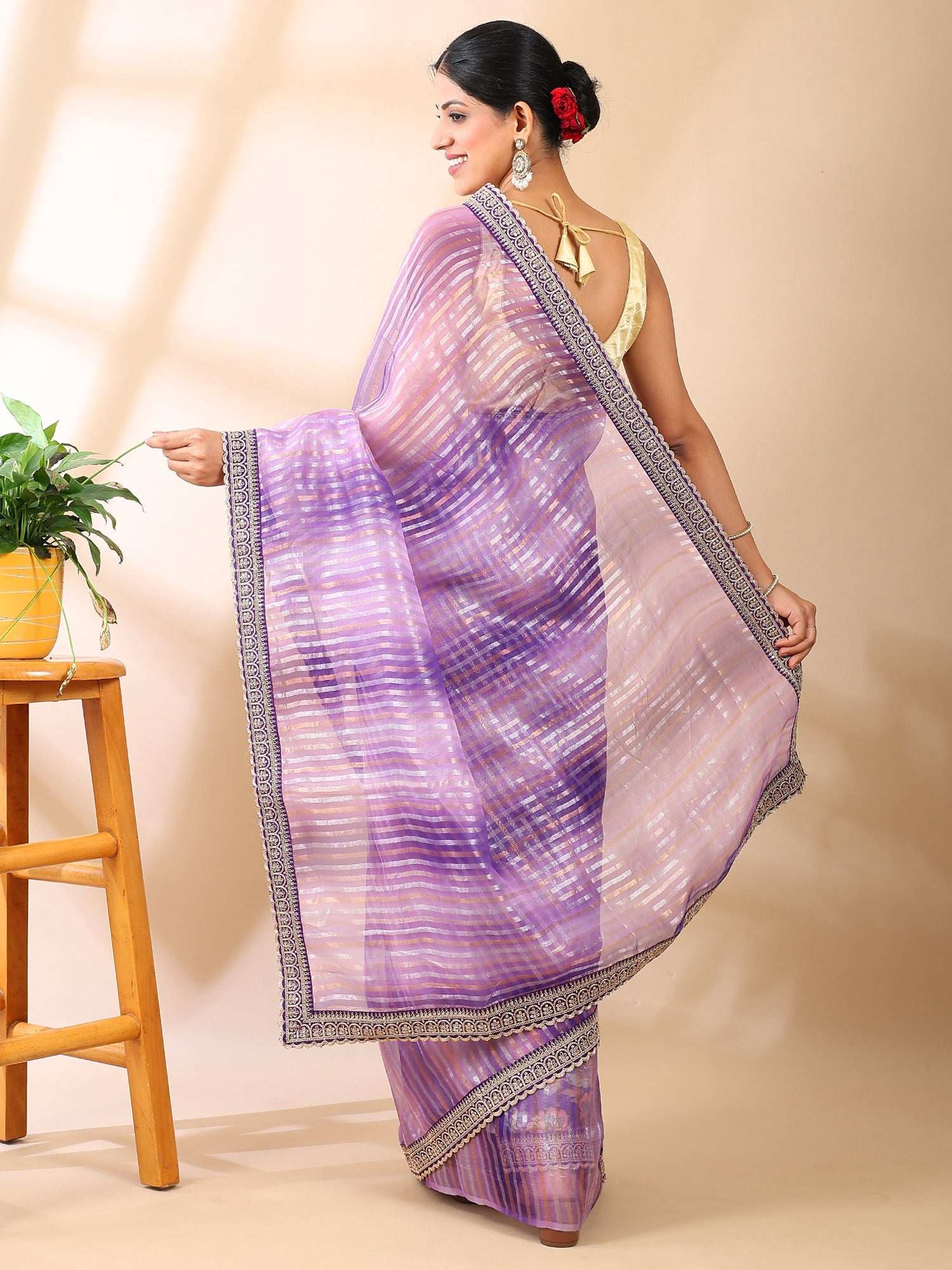 Gulbadan Lilac Organza Saree