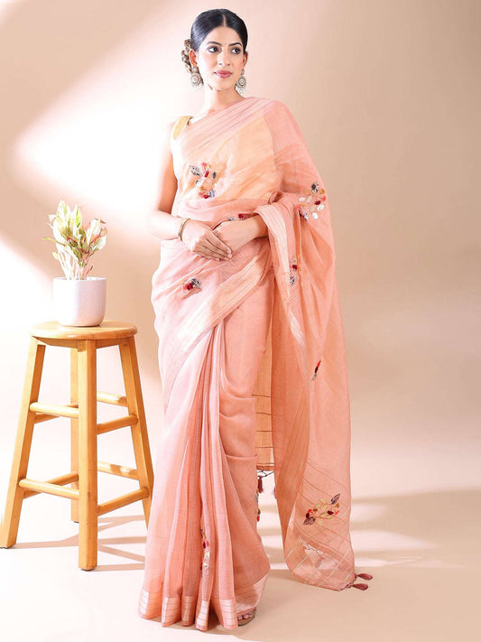 Rose Applique - Chanderi Cotton Saree