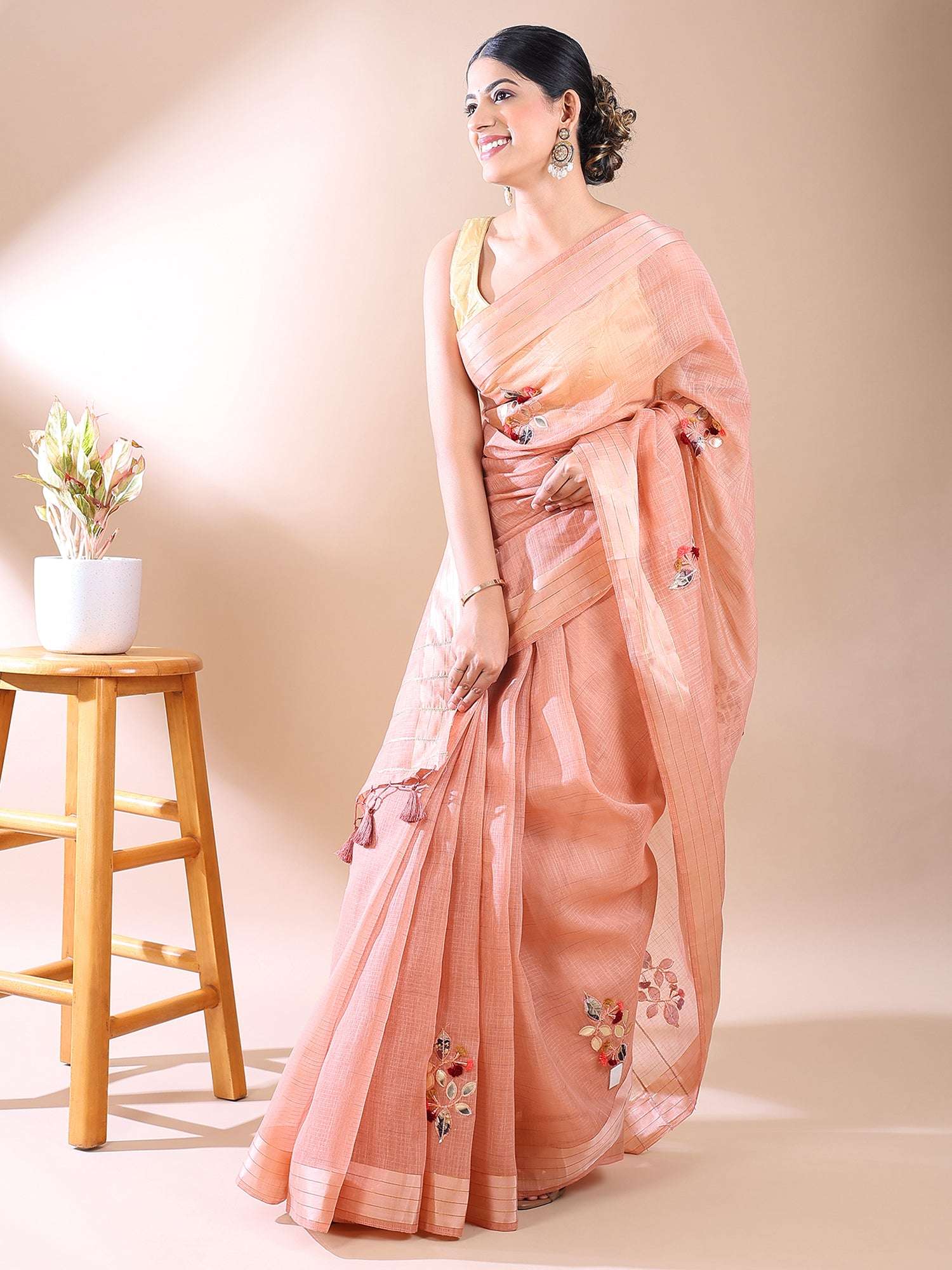 Rose Applique - Chanderi Cotton Saree
