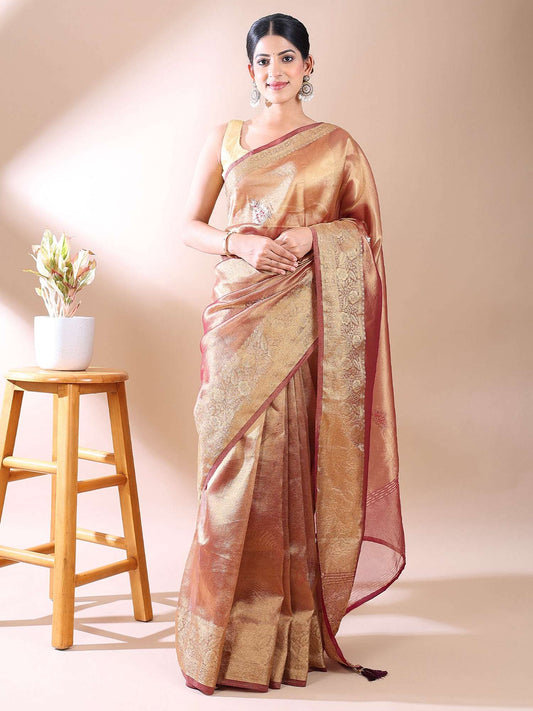 Noor-e-Gulab - Wine Toned Heritage Weave